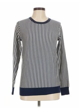 Madeleine Thompson Silk Cashmere Sweater Size M Navy Cream Vertical Stripe Knit